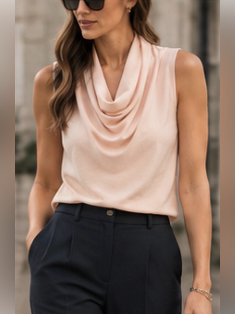MM.LaFleur Nora Top Light Pink Cowl Neck Sleeveless Blouse Size S